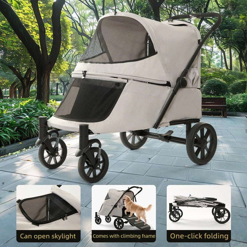 Medium Large Dog Strollers with Climbing Ramp Foldable Pet Stroller Cat Luxury Designer Outdoor Dog Trolley Wheels Pets Supplies