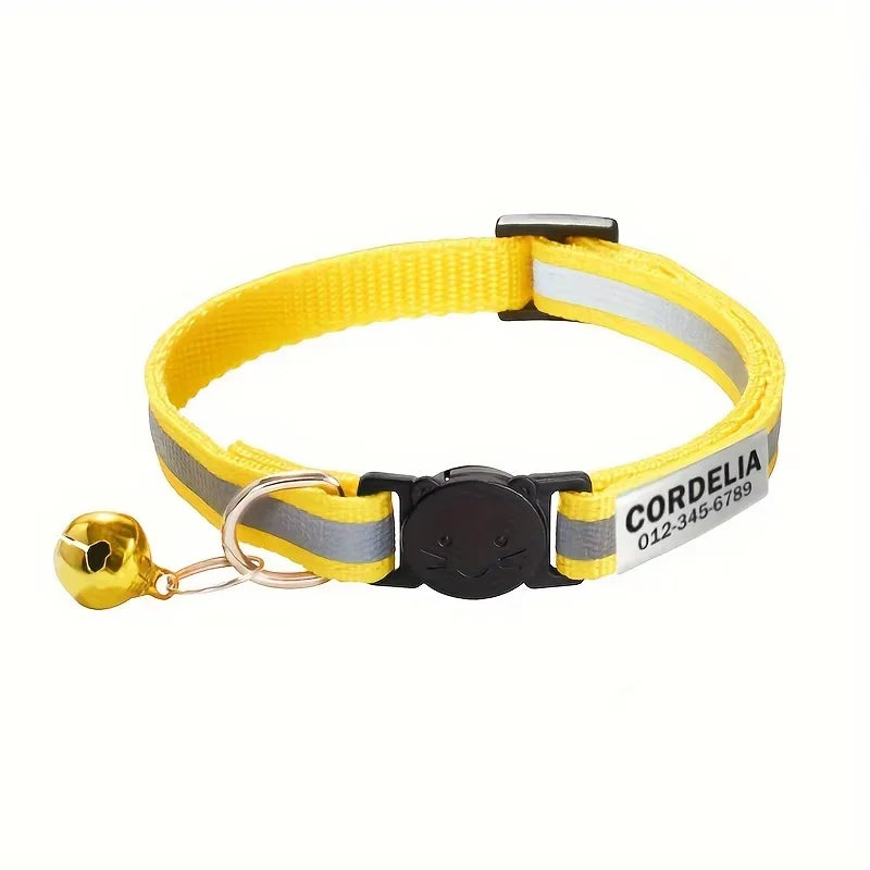 Custom Reflective Paw Cat Collar Personalized ID Adjustable Safety Buckle with Bell Free Engraving Nylon Puppy Kittens Necklace