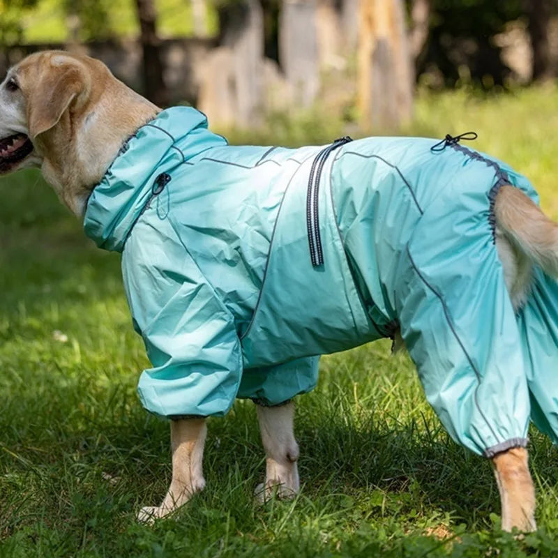 BXX Water‑Resistant Dog Four‑Legged Jumpsuit, Reflective Strap Warm Hooded Pet Windproof Jacket for Medium Large Dogs