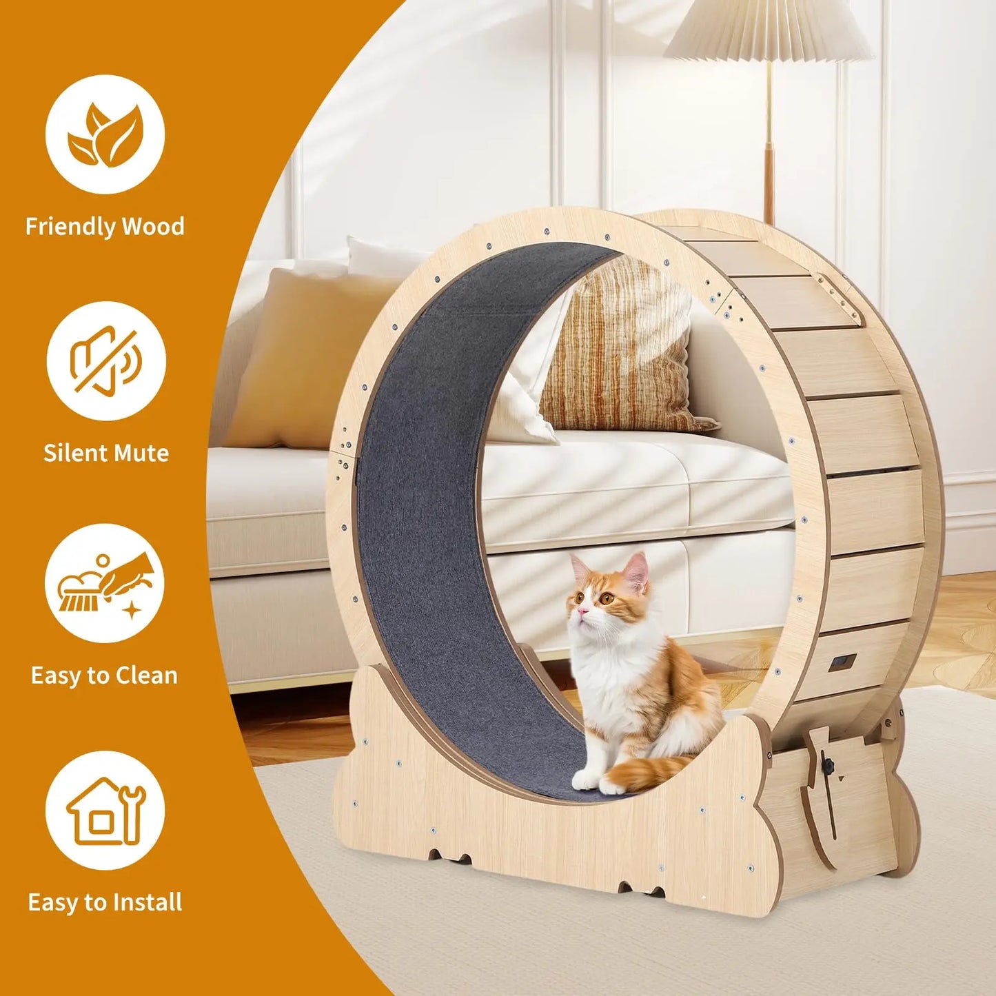 39.4inch Cat Exercise Wheel, Cat Running Wheel for Indoor Cats, Cats Treadmill Wheels with Quiet Carpeted Runway & Locking Mechanis