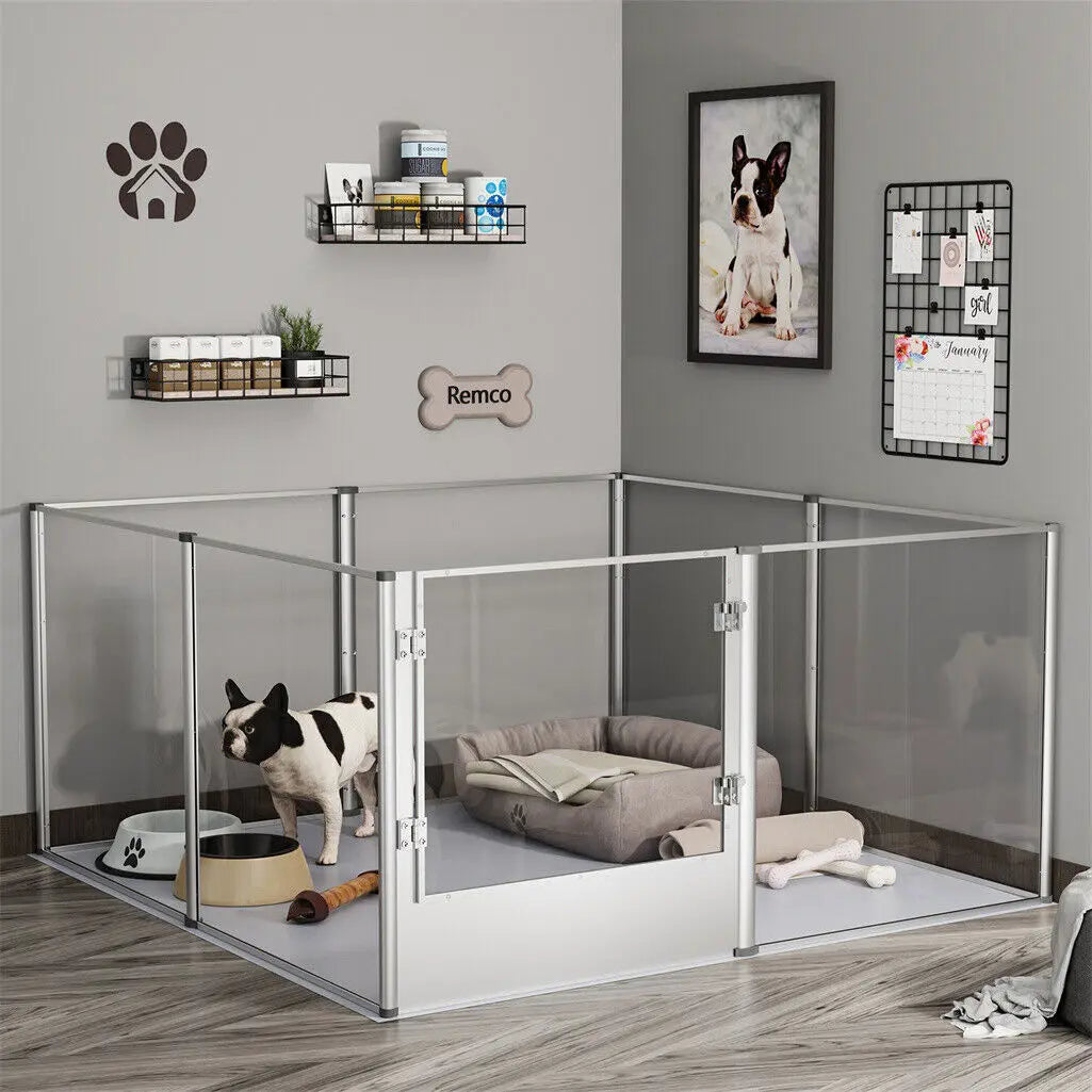 Unique Clear Acrylic Pet Playpen Dog Whelping Pen Rabbit Cage with Waterproof Floor Pad for Guinea Pigs Hedgehogs Hamsters