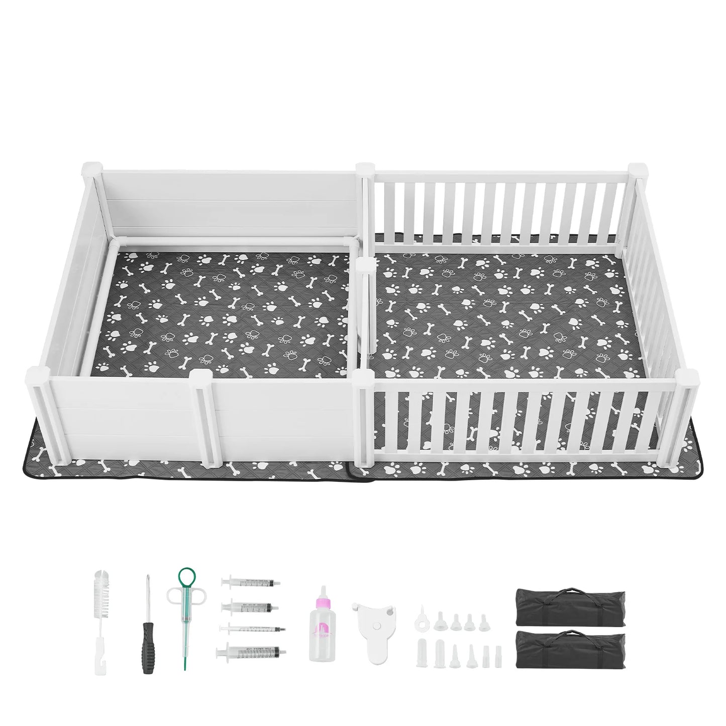 SucceBuy Dogs Whelping Box 93.3x48.4x18.1inch Plastic PVC Puppies Playpen with Height Adjustable Door for Extra Large Breed Dogs