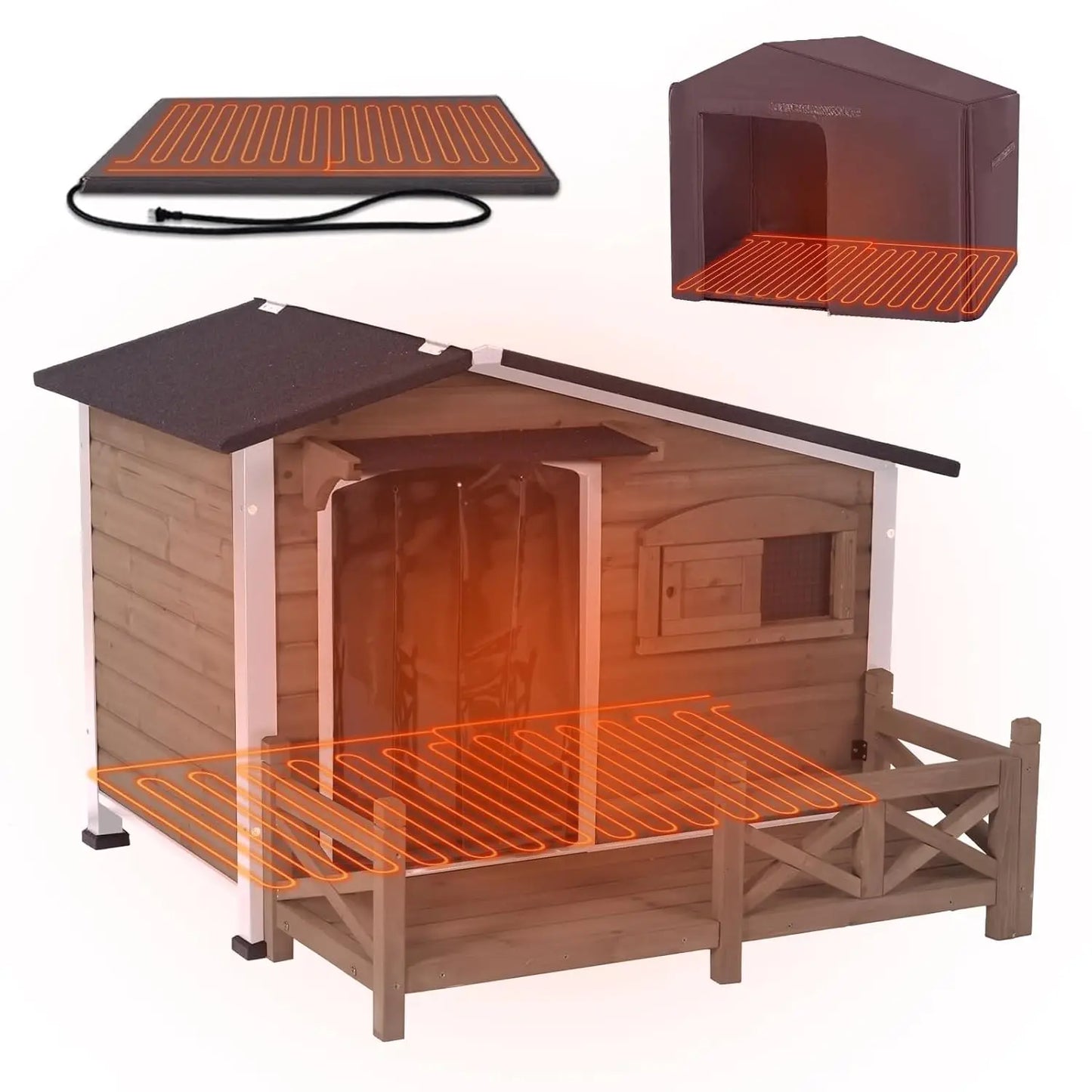 Insulated Heated Dog House Outdoor Weatherproof Chew-Proof Metal Frame Heated Pad Winter Shelter 44.6x41.1x32.9in Custom