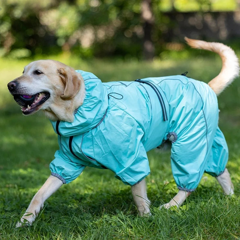 BXX Water‑Resistant Dog Four‑Legged Jumpsuit, Reflective Strap Warm Hooded Pet Windproof Jacket for Medium Large Dogs
