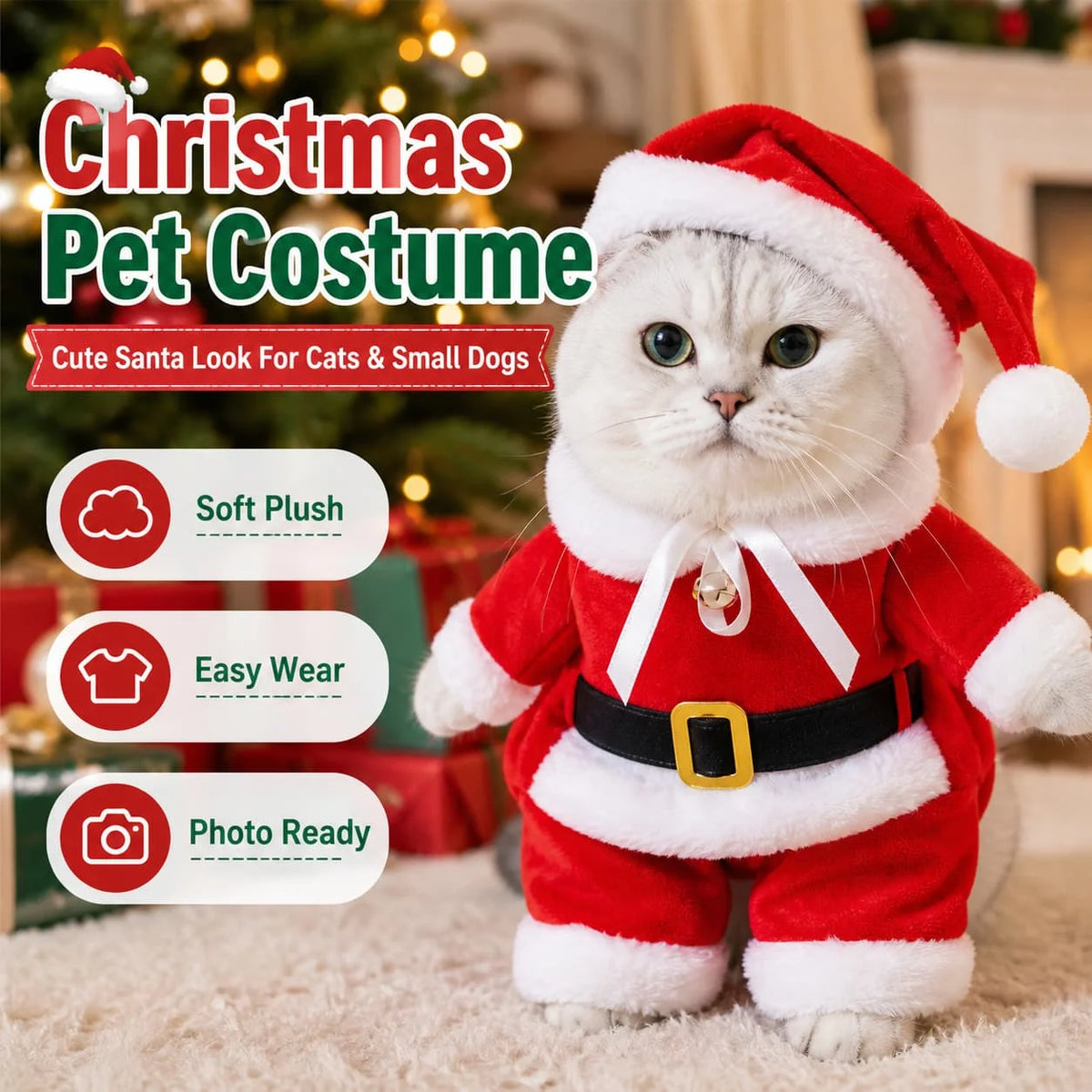 Cute Santa Claus Pet Christmas Costume Funny Upright Cosplay Suit With Santa Hat Holiday Party Apparel For Small Puppy Cats