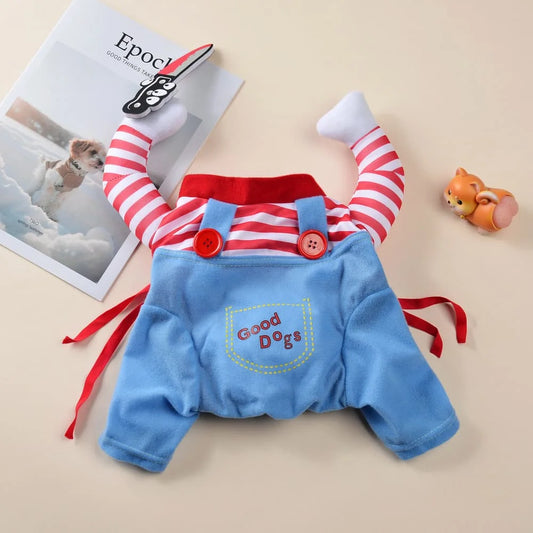 Novelty Chucky Dog Cosplay Costume Funny Holding Knife Pet Clothes Holiday Party Fancy Dress‑up Outfit For Small Dogs