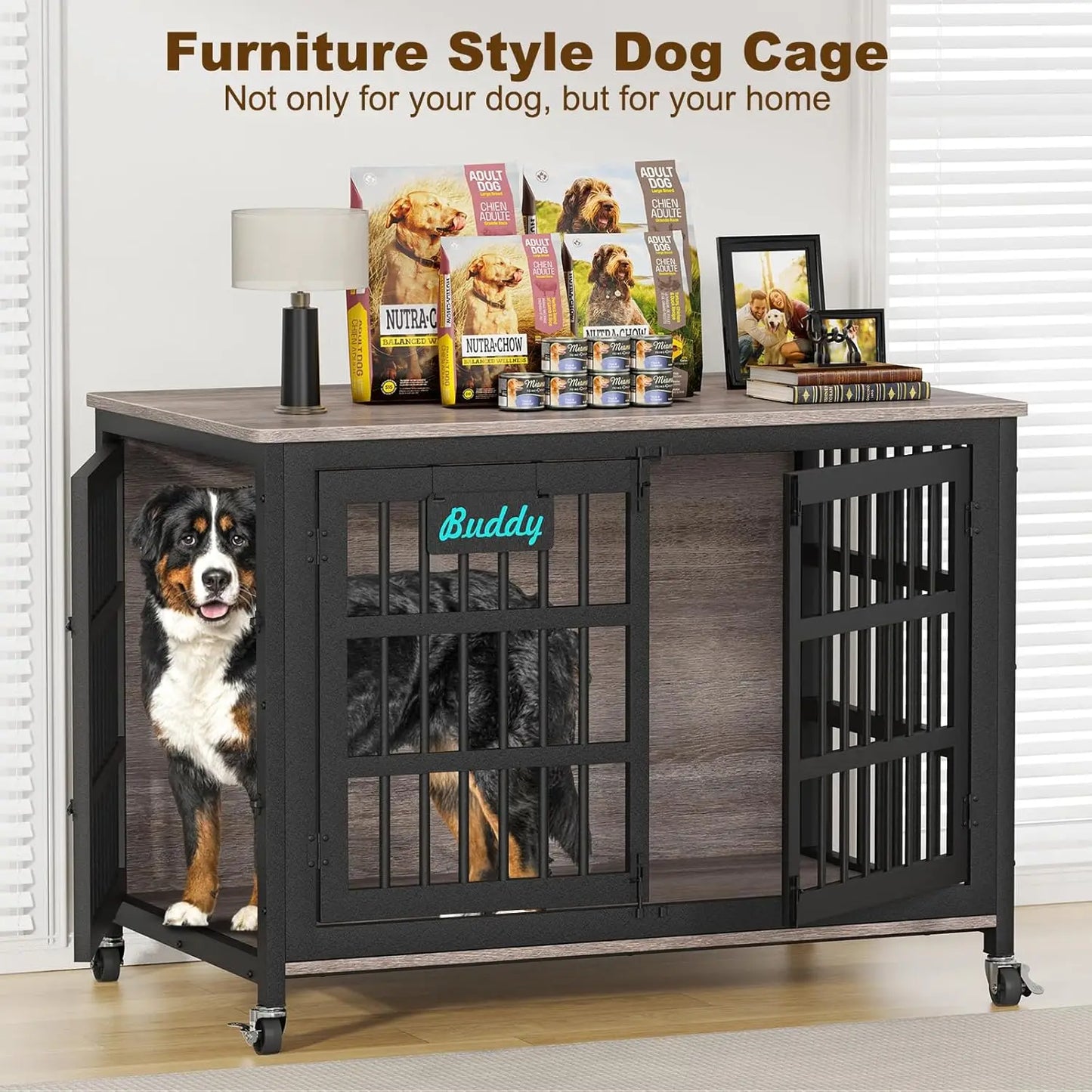 XXL Dog Crate Furniture Casters Heavy Duty Kennel Indoor Escape Chew Proof Large Dogs TV Stand 48/42/33in, Custom
