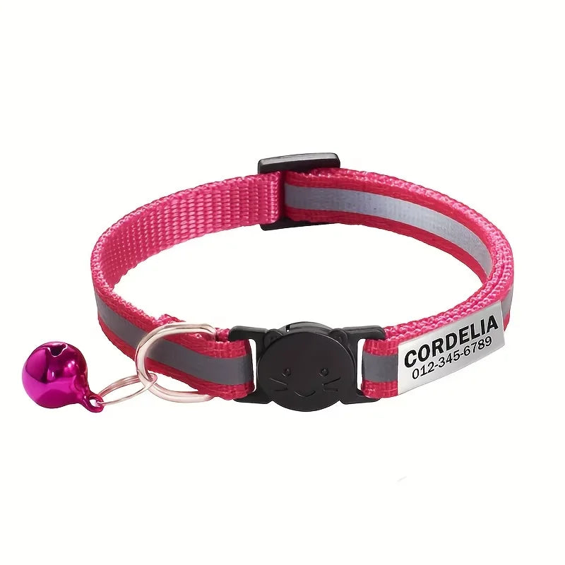 Custom Reflective Paw Cat Collar Personalized ID Adjustable Safety Buckle with Bell Free Engraving Nylon Puppy Kittens Necklace
