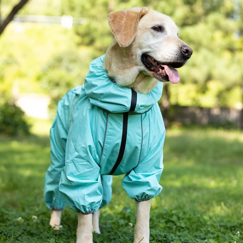 BXX Water‑Resistant Dog Four‑Legged Jumpsuit, Reflective Strap Warm Hooded Pet Windproof Jacket for Medium Large Dogs
