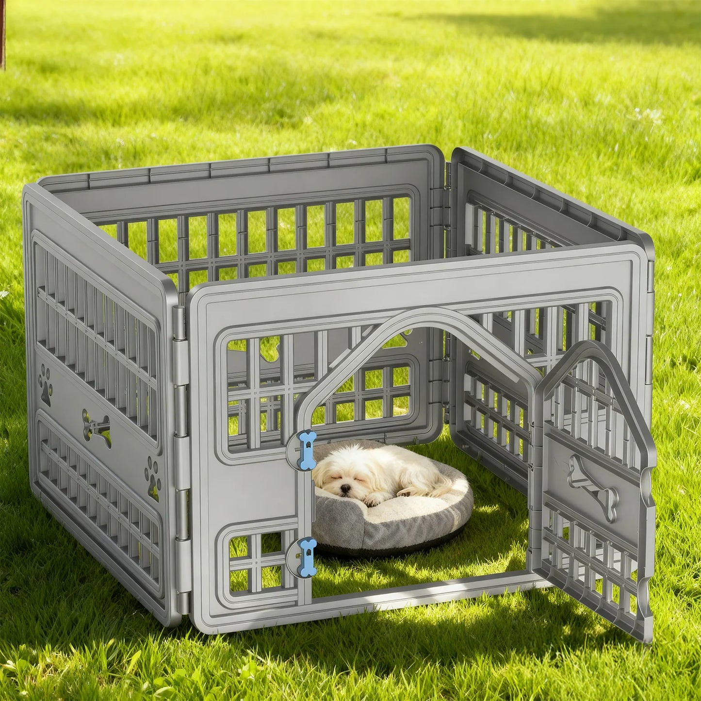 4 Panels Plastic Pet Playpen Indoor Outdoor Dog Fence, Foldable Puppy Exercise Pen for Small Medium Pets