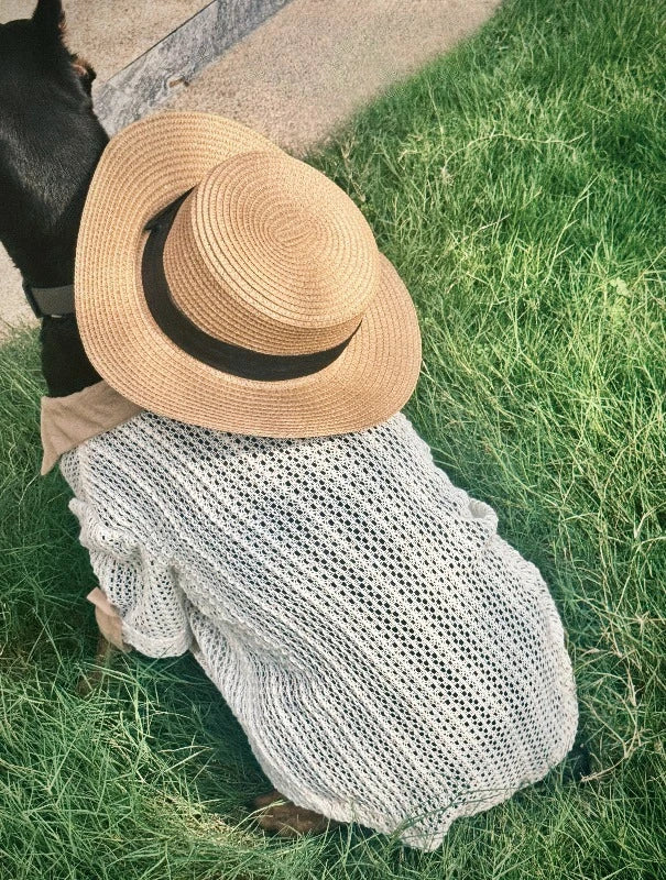 Original Pet Vintage Shirt Hollow Knit Mesh Breathable Short Sleeve Doberman Large Breed Dog Daily Summer Wear Pet Clothes