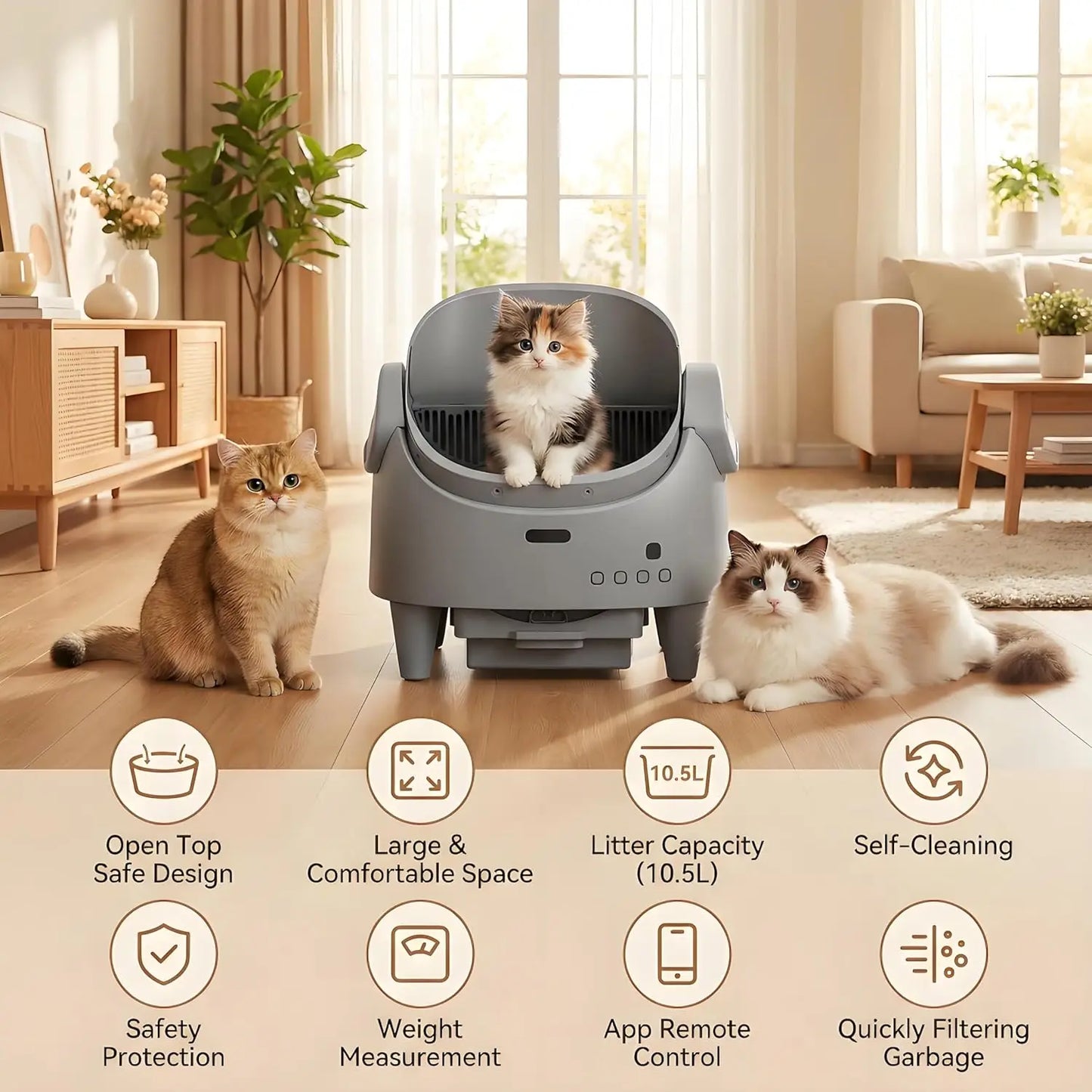 Smart Open Automatic Cat Litter Box 8L Self-Cleaning WiFi App Control Anti-Pinch Odor Removal Electric Pet Toilet