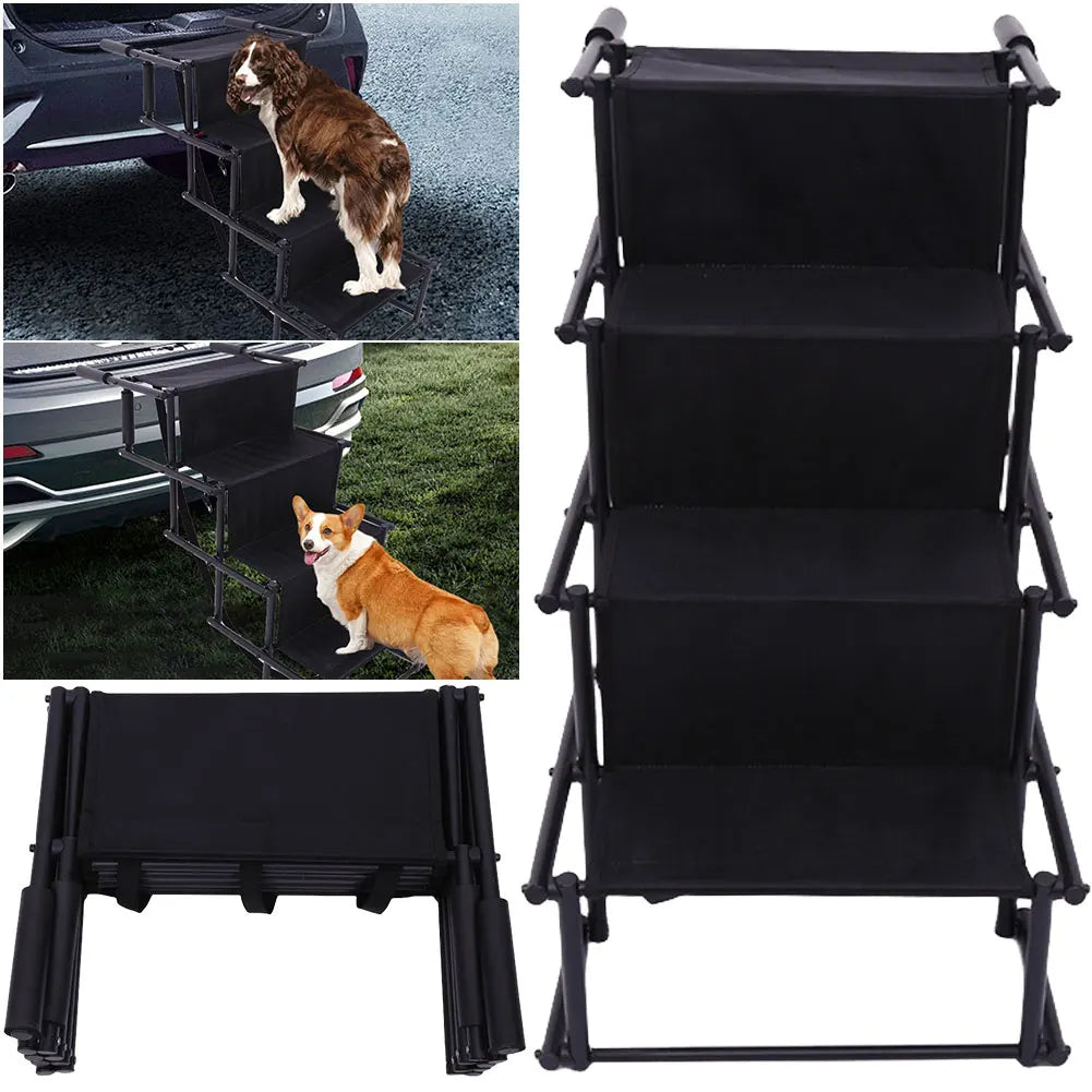 4 Steps Pet Ramp Foldable Dog Pet Ramp with Nonslip Surface Pet Ladder Dog Car Steps Folding Pet Stairs Ramp for Car
