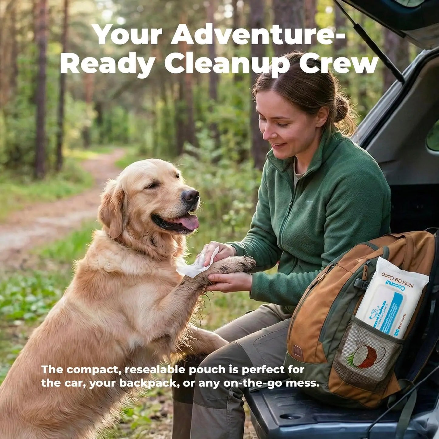 Large 8x9 Dog Wipes - Cleaning & Deodorizing for Paws & Coat - Gentle with Coconut Vitamin E - 100 Count