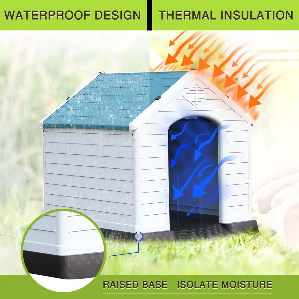 Dog House,Outdoor Dog Kennels,Waterproo Pet Shelter,Durable Plastic Puppy Shelter Kennel or Small Medium Large Dogs with Air Ven