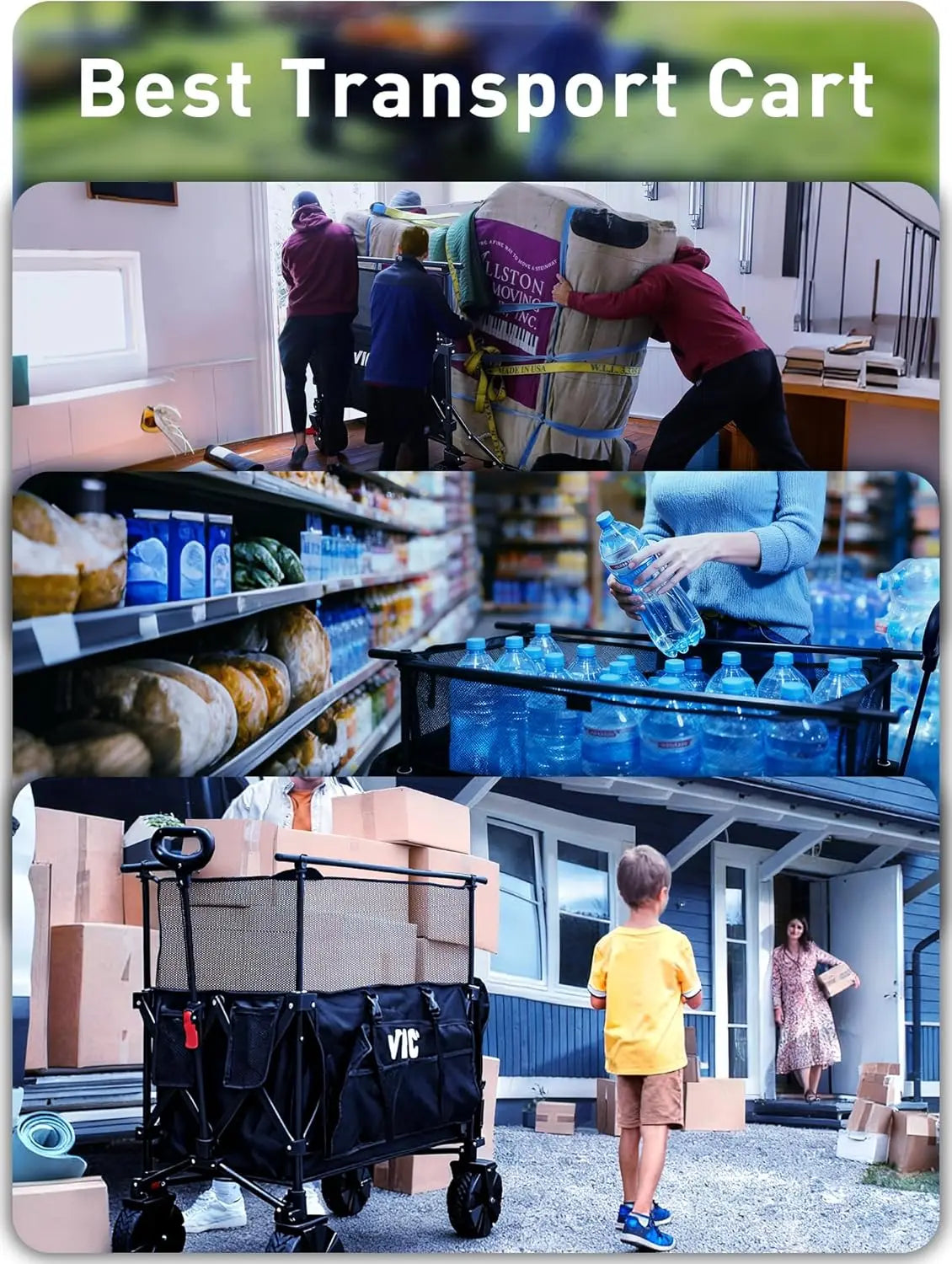 680lbs Super Cart & Table 1=5 Set, 480L Mega Capacity 54" Extra Long Extra high Folding Wagon, Heavy Duty Collapsible Carts with
