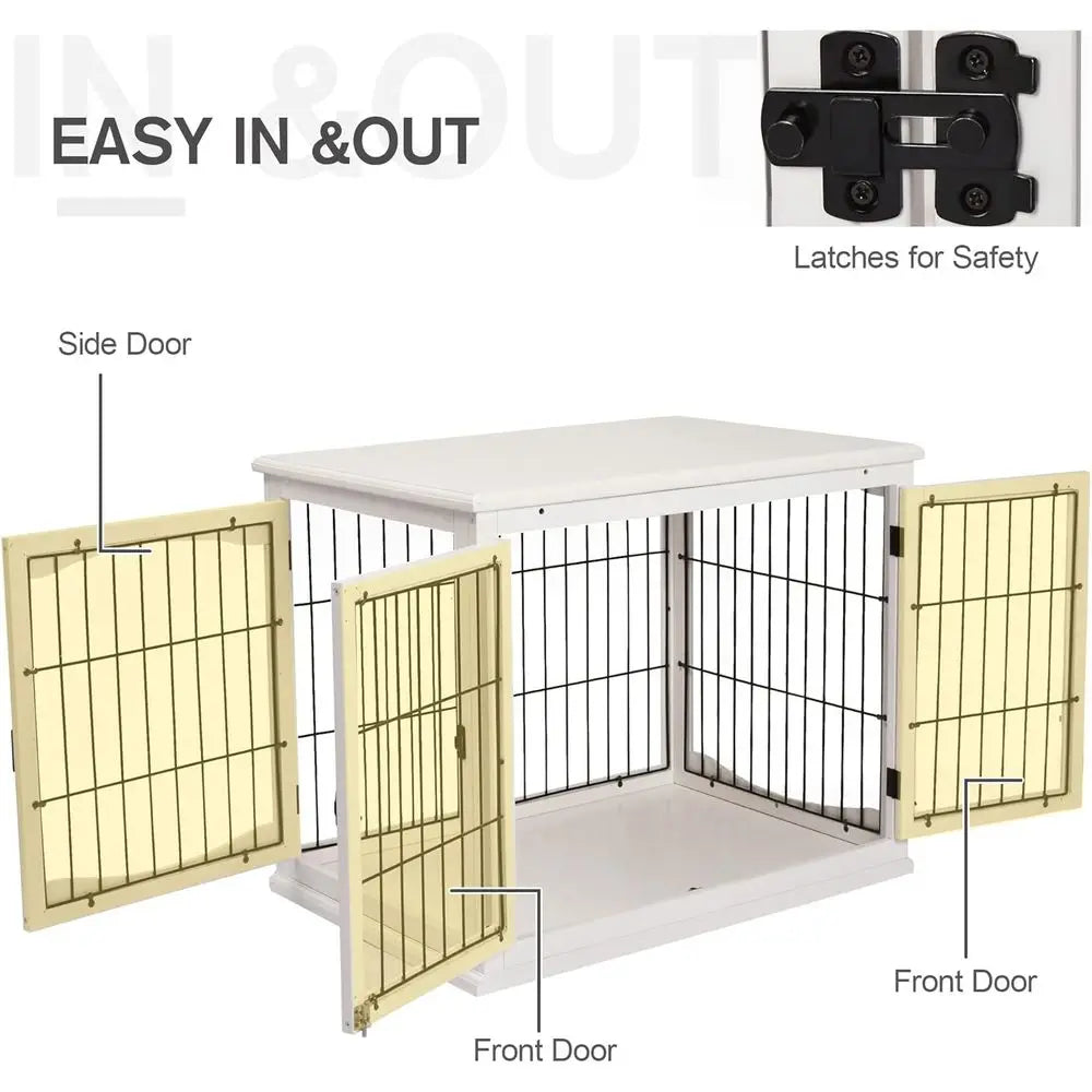 32 Lockable Small Dog Cage End Table, Indoor Puppy Kennel, White