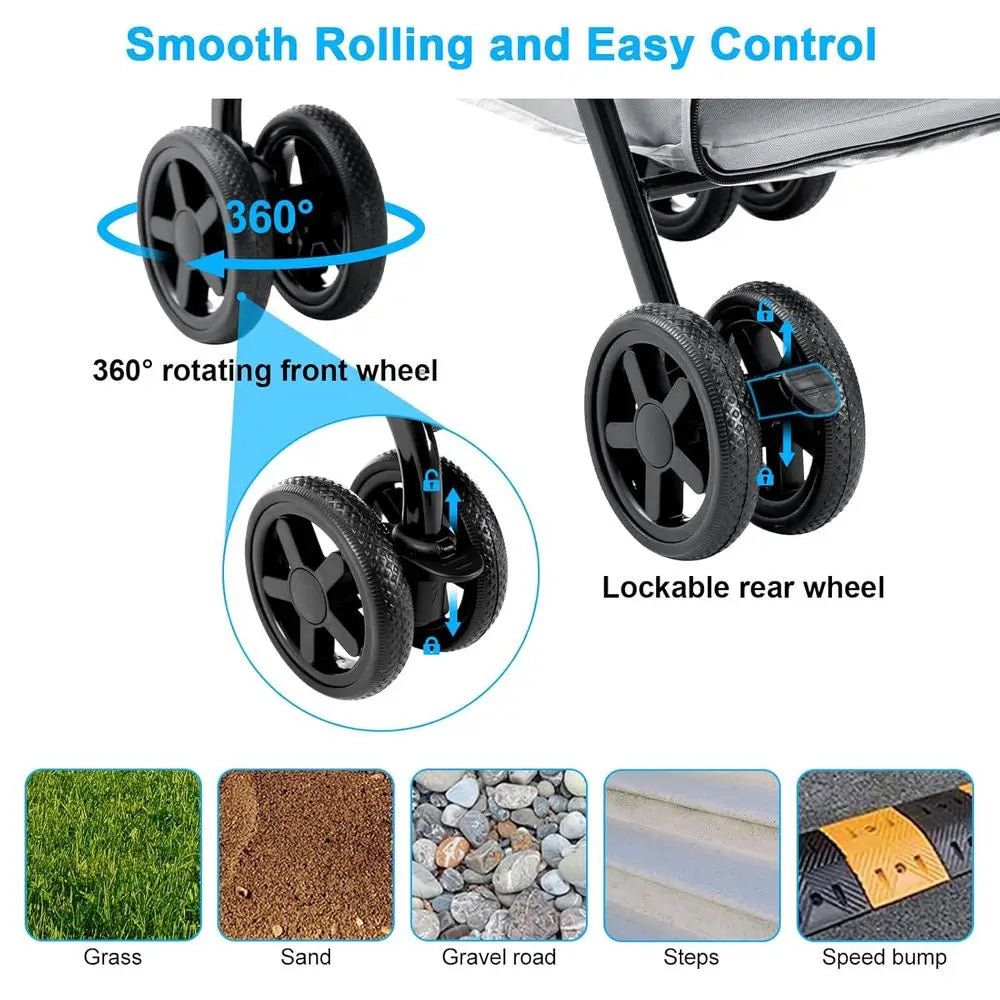 Double Pet Stroller or Dogs and Cats, One-Hand olding Dog Stroller Travel Carriage or Small Medium Dogs Cats, 4 Wheels, Gray