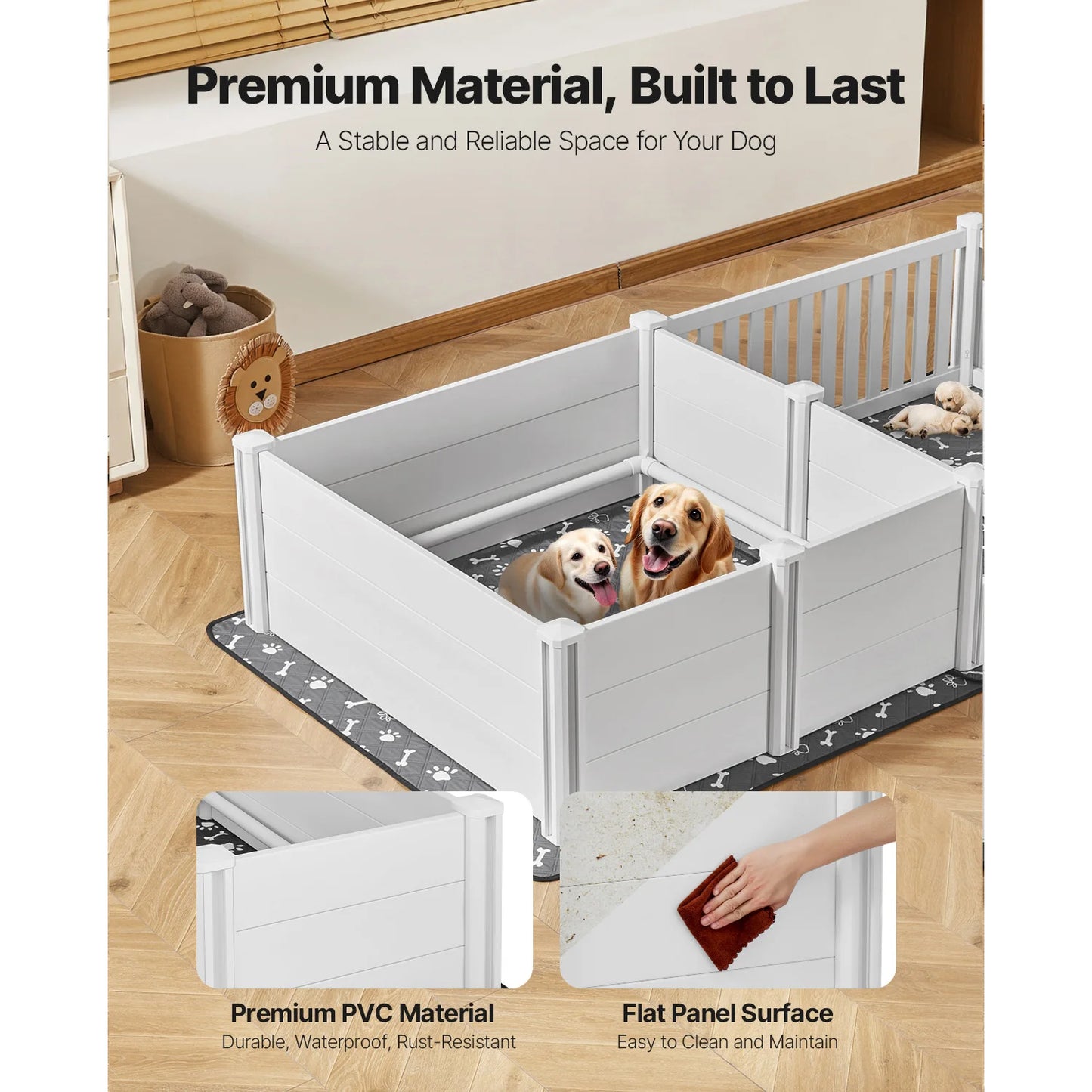 SucceBuy Dogs Whelping Box 93.3x48.4x18.1inch Plastic PVC Puppies Playpen with Height Adjustable Door for Extra Large Breed Dogs