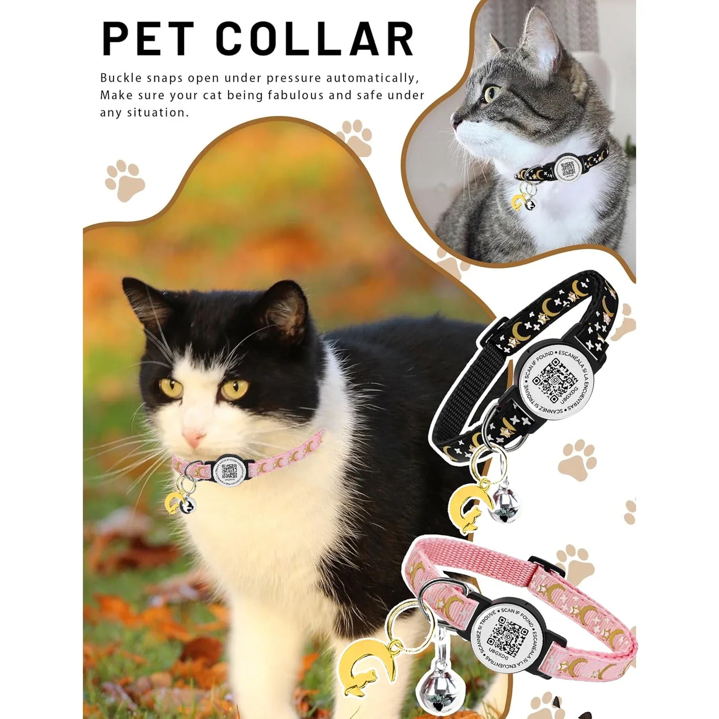 QR Code Pet Tag Cat Collar Breakaway with QR ID Tag, Puppy Cat Accessories Glow Kitten Collars, Cat Tag, Safety Quick Release