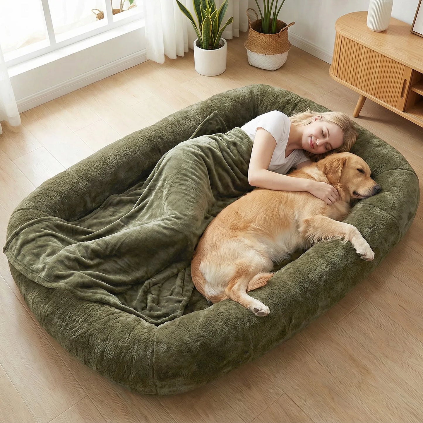 Human Dog Bed 71x47x12in Washable Extra Large Comfortable Pet Bed with Soft Blanket for Sleeping