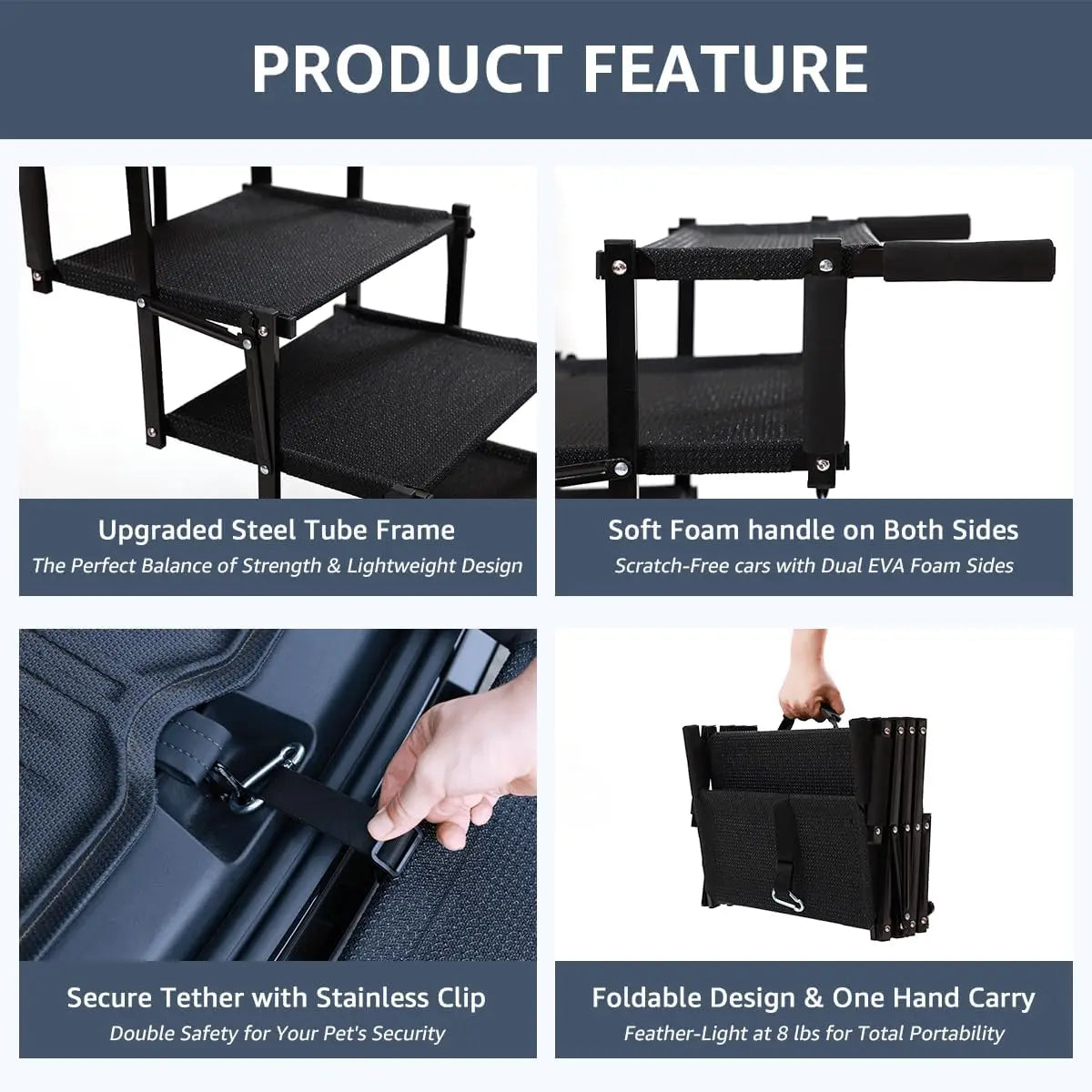 Extra Wide Foldable 6-Step Dog Stairs & Pet Ramp for Large Dogs, Cars, SUVs, Trucks, High Beds, Skid-Resistant Surface, Holds up to 250 lbs