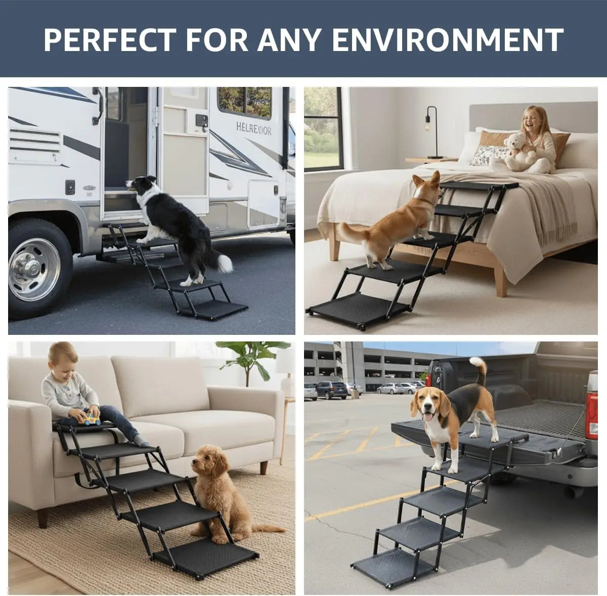 Extra Wide Foldable 6-Step Dog Stairs & Pet Ramp for Large Dogs, Cars, SUVs, Trucks, High Beds, Skid-Resistant Surface, Holds up to 250 lbs