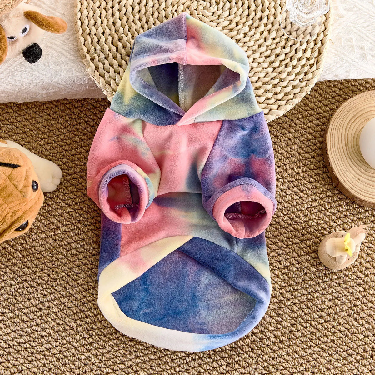 Dog Tie Dye Hoodie, Soft Fleece Long Sleeve Pet Hooded Sweatshirt, Warm Casual Puppy Clothes for Small Dogs