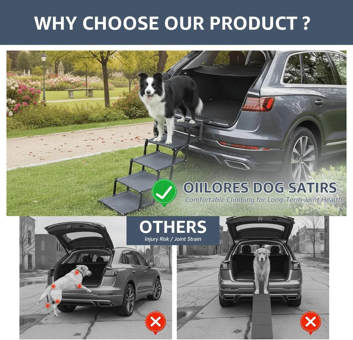 Extra Wide Foldable 6-Step Dog Stairs & Pet Ramp for Large Dogs, Cars, SUVs, Trucks, High Beds, Skid-Resistant Surface, Holds up to 250 lbs