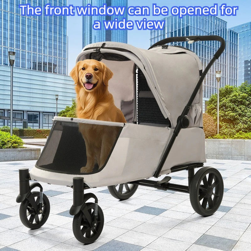 Medium Large Dog Strollers with Climbing Ramp Foldable Pet Stroller Cat Luxury Designer Outdoor Dog Trolley Wheels Pets Supplies
