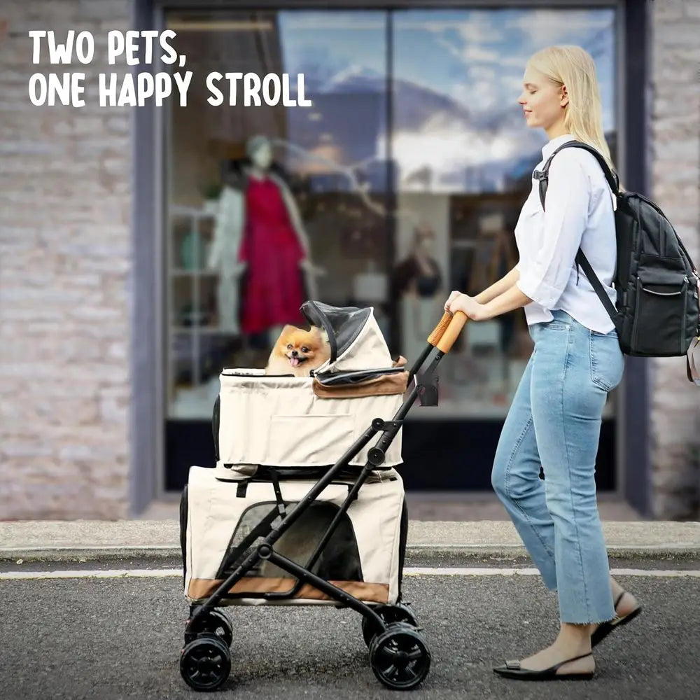 Double Pet Stroller with Detachable Carriers - Ideal or 2 Dogs or Cats - Compacnvenient Design - Easy Assembly Double Dog Stroll