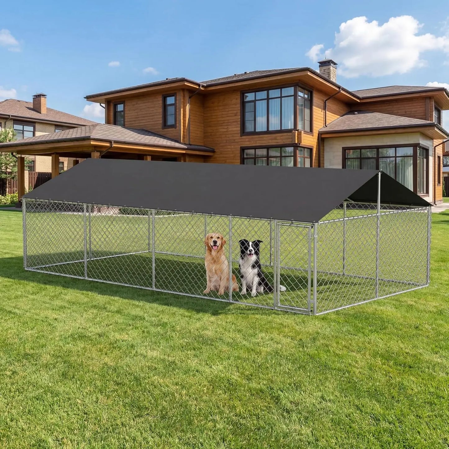Large Outdoor Dog Cage, Heavy Duty Dog Kennel House Mesh, Big Enclosure Pet Kennel Steel Fence with Secure Lock，Customized