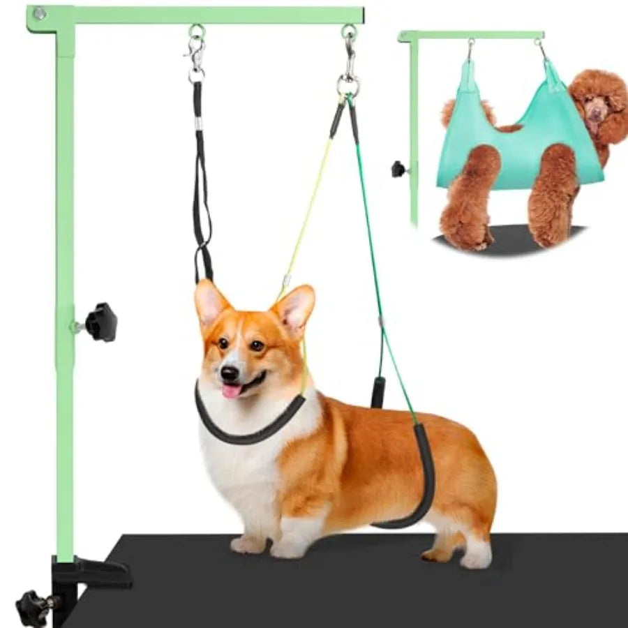 Dog Grooming Arm with Pet Grooming Hammock, 35" Pet Grooming Table Arm with Adjustable No Sit Haunch Holders, Dog Grooming Stan