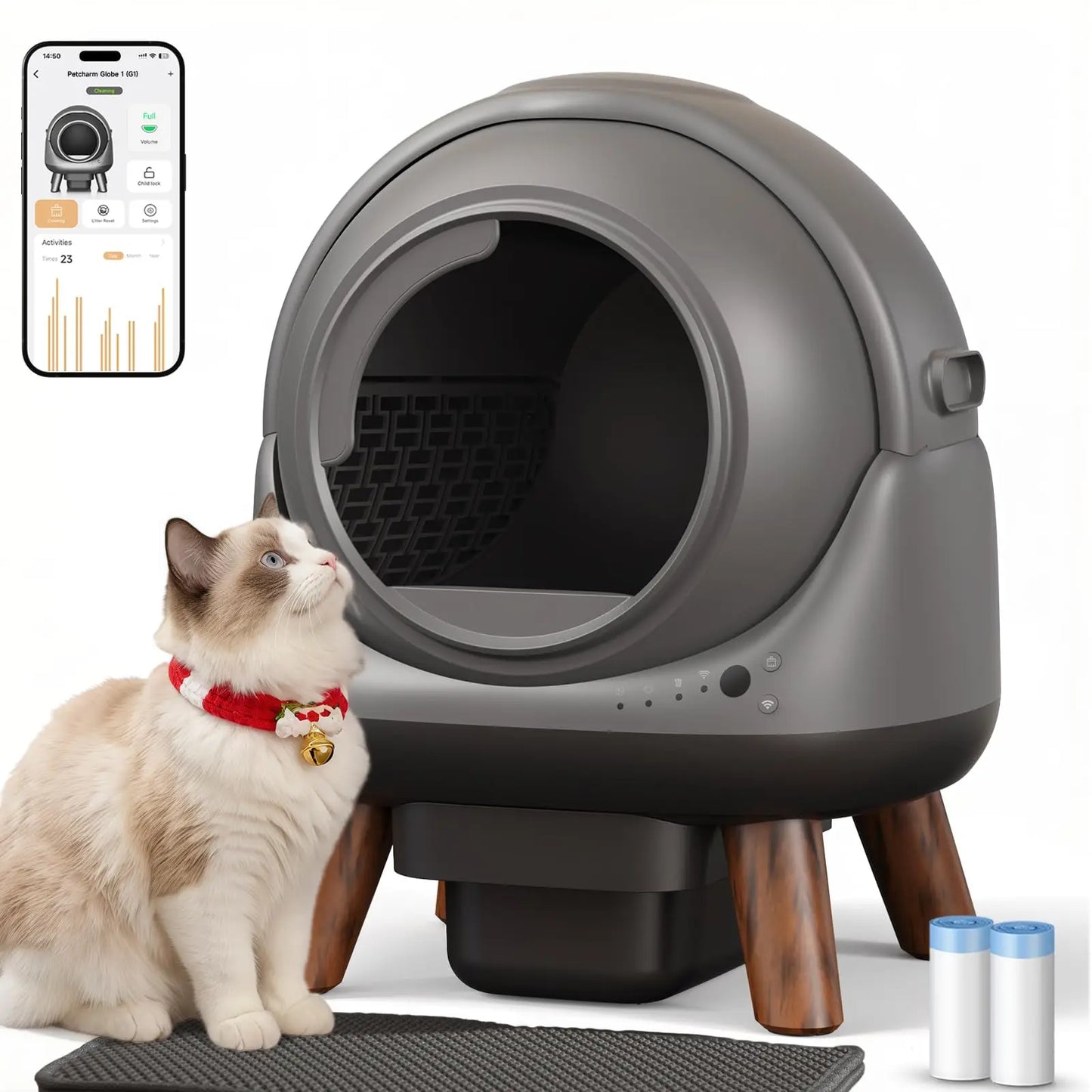 Automatic Litter Box with App Control, Self Cleaning Cat Litter Box Easy Clean Disassembly,Suitable for Medium Cats，Customized