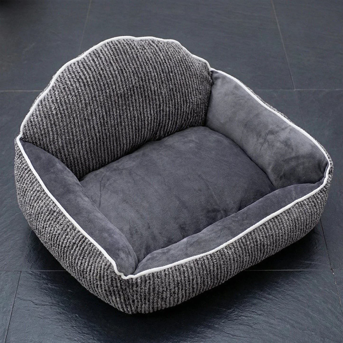Striped Pets Cat Sleep Bed Pet Kennel Cushion Bed for Dog Cat Sofa Ergonomic Shell-Shaped Backrest Washable for Puppy Sleeping