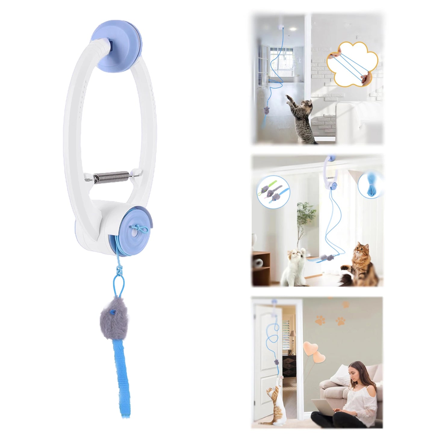 Teaser Electronic Self Play Feather Cat String Toy with 3 Catnip Mice Interactive Cat Teaser Retractable Toys for Indoor Cats