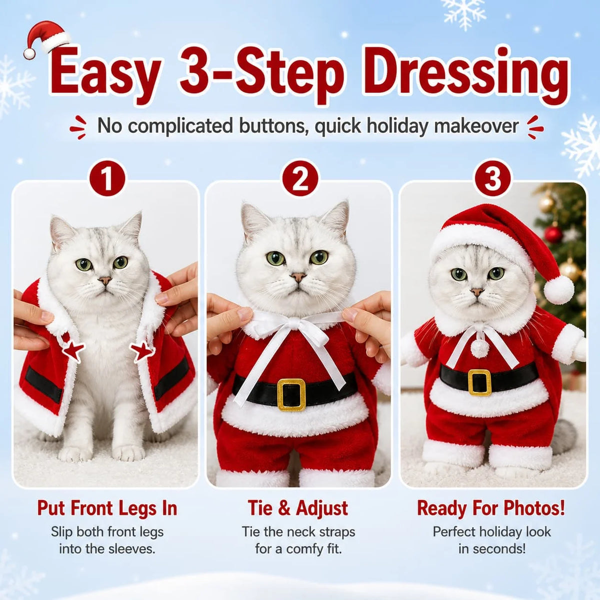 Xmas Santa Claus Cosplay Pet Outfit 3D Standing Design Warm Holiday Costume With Hat Cute Christmas Clothes For Kittens